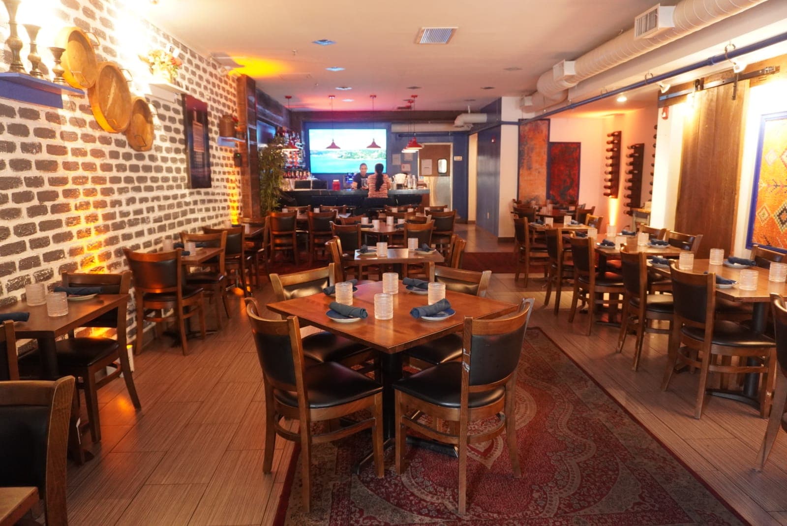 The dining room at Sofra Woodley Park, set for service